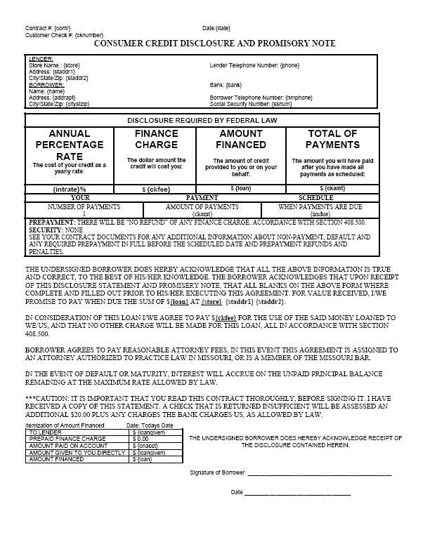 Sample Cash Advance Agreement